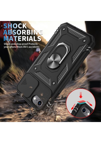 Ring Kickstand Hard Pc Geri+Yumuşak Tpu Edge Koruyucu Şok Geçirmez Kılıf Apple iPhone Se Için Kamera Kapağı (Yurt Dışından) modelleri