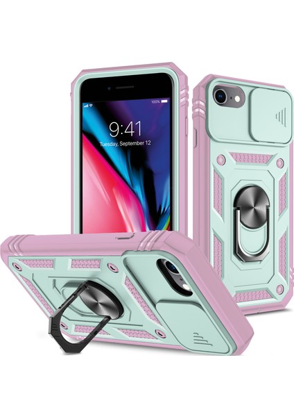 Apple iPhone Se Se Ring Kickstand Hard Pc Back+Yumuşak Tpu Edge Kamera Kapağı ile Koruyucu Şok Geçirmez Kılıf (Yurt Dışından)