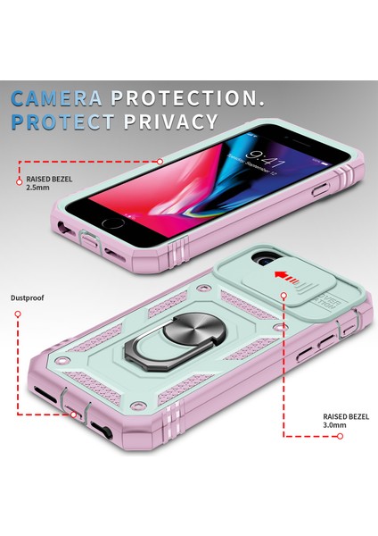 Apple iPhone Se Se Ring Kickstand Hard Pc Back+Yumuşak Tpu Edge Kamera Kapağı ile Koruyucu Şok Geçirmez Kılıf (Yurt Dışından)