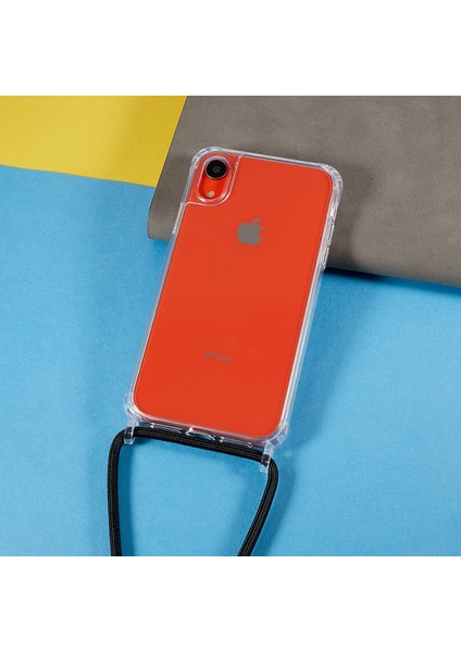 Apple iPhone Xr Için Geri Kılıf, Drop Koruma Clear Tpu+Akrilik Telefon Kapağı Lanyard-Black (Yurt Dışından)