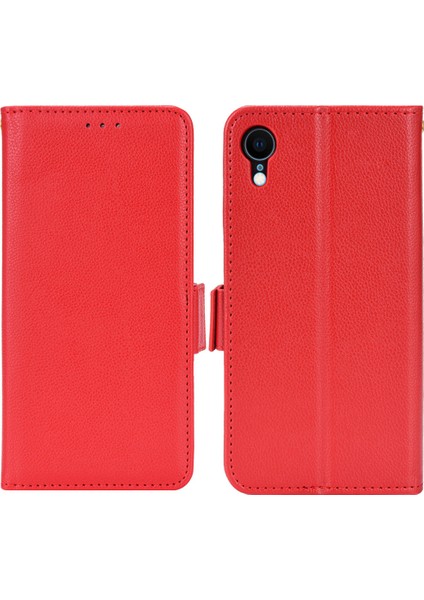 Apple iPhone Xr Için Düz Renkli Litchi Doku Pu Deri Cep Telefonu Stand Koruyucu Kabuk Cüzdan-Kırmızı (Yurt Dışından)