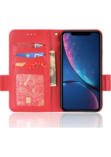 Apple iPhone Xr Için Düz Renkli Litchi Doku Pu Deri Cep Telefonu Stand Koruyucu Kabuk Cüzdan-Kırmızı (Yurt Dışından)