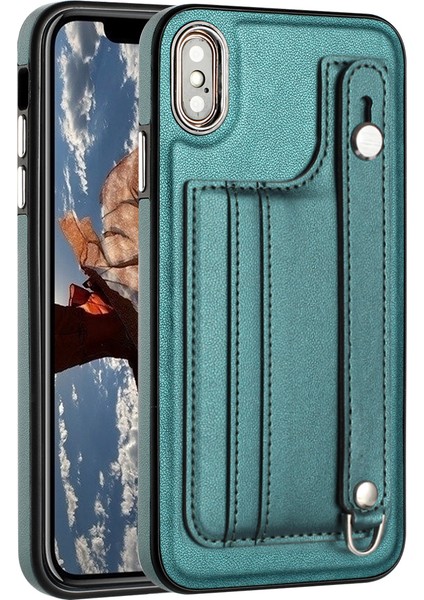 Apple iPhone Xs Maks Kart Yuvaları Şok Geçirmez Kapak Deri Kaplamalı Tpu Kickstand-Green ile (Yurt Dışından)