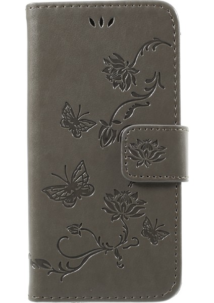 Kelebek Çiçek Manyetik Cüzdan Pu Deri Stand Kabuğu Apple iPhone Se-Grey (Yurt Dışından)
