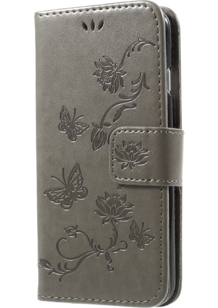 Kelebek Çiçek Manyetik Cüzdan Pu Deri Stand Kabuğu Apple iPhone Se-Grey (Yurt Dışından) modelleri