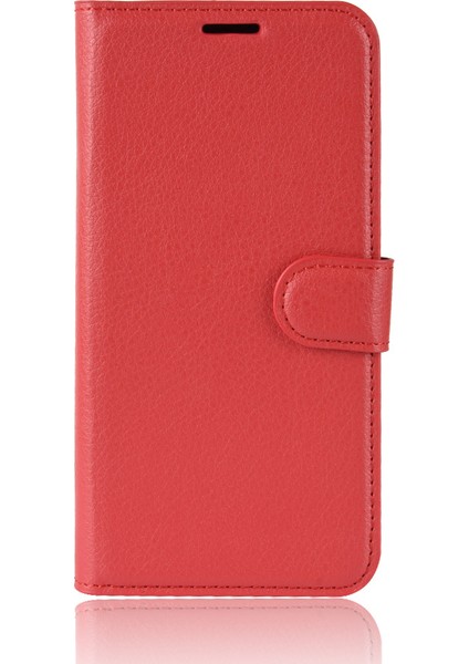 Apple iPhone Xr Folio Için Flip Litchi Doku Deri Cüzdan Standı Cep Telefonu Kapağı Kabuk Kırmızısı (Yurt Dışından)