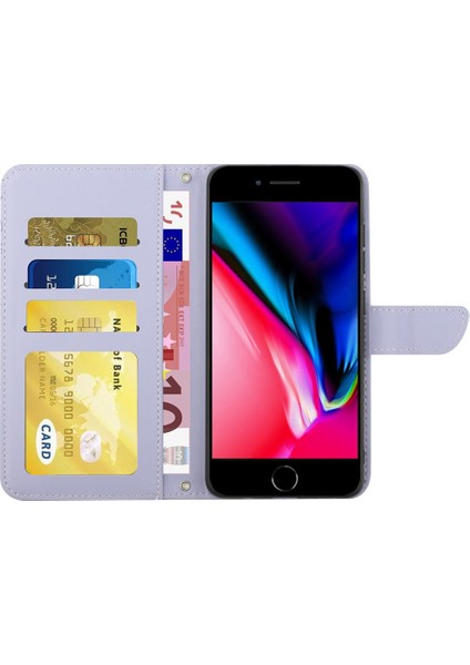 Apple iPhone 8/7 Kelebekler Için Çiçek Baskılı Stand Deri Kılıf Cüzdan Kapağı Omuz Kayışı (Yurt Dışından) fiyatları