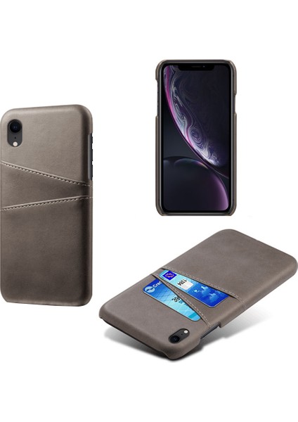 Apple iPhone Xr-Grey Için Çift Kart Yuvaları Pu Deri Kaplı Pc Kılıfı (Yurt Dışından)
