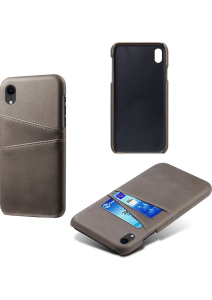 Apple iPhone Xr-Grey Için Çift Kart Yuvaları Pu Deri Kaplı Pc Kılıfı (Yurt Dışından)