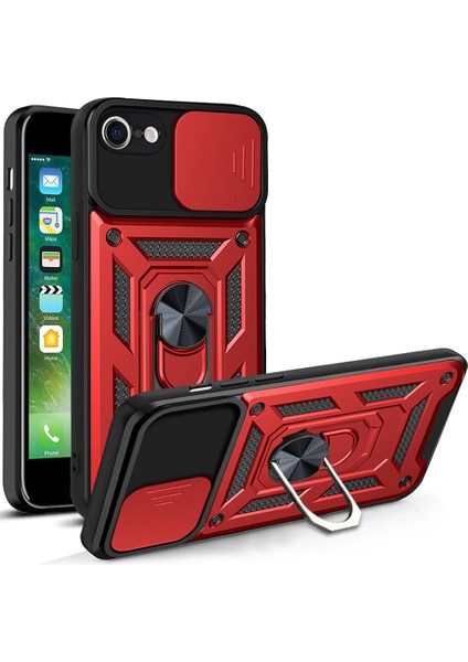 Kamera Slayt Kapağı Halkası Tutucu Kickstand Tasarım Pc+Tpu Apple iPhone Se-Red Için Damla Geçirmez Telefon Kapağı Kılıfı (Yurt Dışından)