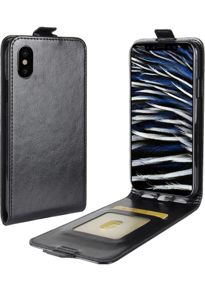 Apple iPhone X/xs-Black Için Çılgın At Doku Dikey Flip Deri Kapak (Yurt Dışından)