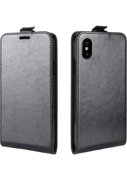 Apple iPhone X/xs-Black Için Çılgın At Doku Dikey Flip Deri Kapak (Yurt Dışından)
