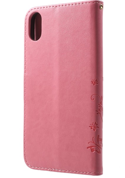 Apple iPhone Xs Max Baskı Için Kelebek Çiçek Stand Cüzdan Koruyucu Deri Kılıf Kapak Pembe (Yurt Dışından)