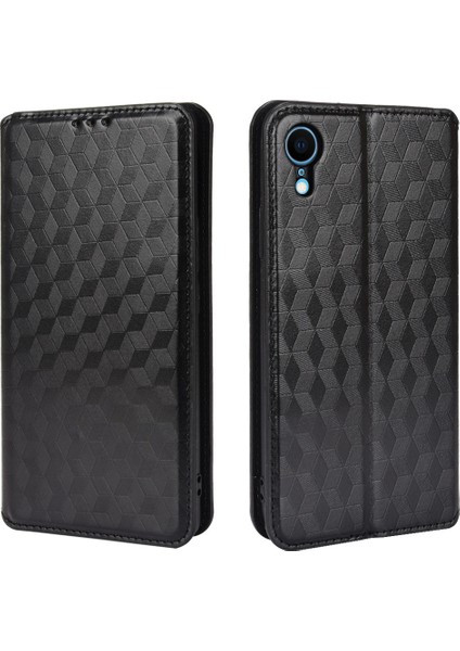 Apple iPhone Xr 3D Rhombus Için Baskı Tasarımı Otomatik Emici Deri Kapak Damla Geçirmez Telefon Standı Caseblack (Yurt Dışından)
