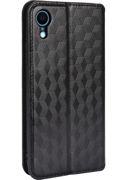 Apple iPhone Xr 3D Rhombus Için Baskı Tasarımı Otomatik Emici Deri Kapak Damla Geçirmez Telefon Standı Caseblack (Yurt Dışından)