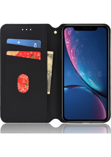 Apple iPhone Xr 3D Rhombus Için Baskı Tasarımı Otomatik Emici Deri Kapak Damla Geçirmez Telefon Standı Caseblack (Yurt Dışından)