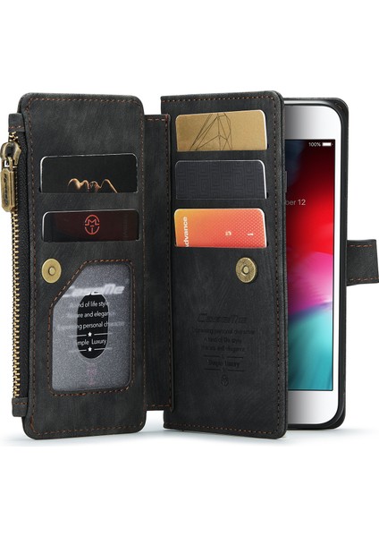 Birden Çok Kart Yuvası Pu Deri Standı Cüzdan Kasa Koruyucusu Apple iPhone Se-Black (Yurt Dışından)