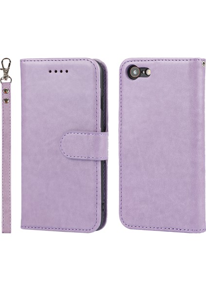 Damla Geçirmez R61 Doku Dikiş Pu Deri Deri Cüzdan Mobil Kapak Kabuğu Apple iPhone Se-Purple (Yurt Dışından)