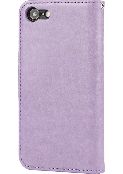 Damla Geçirmez R61 Doku Dikiş Pu Deri Deri Cüzdan Mobil Kapak Kabuğu Apple iPhone Se-Purple (Yurt Dışından)