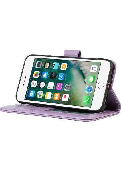 Damla Geçirmez R61 Doku Dikiş Pu Deri Deri Cüzdan Mobil Kapak Kabuğu Apple iPhone Se-Purple (Yurt Dışından)