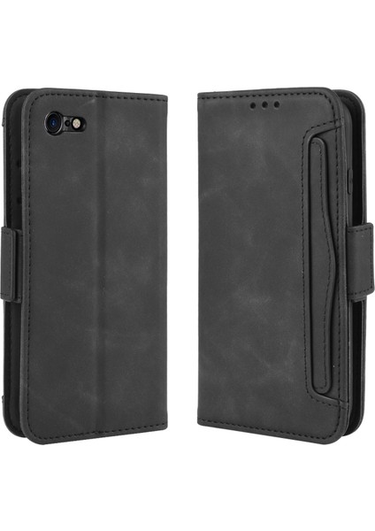 Deri Telefon Kapağı Kart Yuvaları ile Apple iPhone Se Için Koruyucu Kılıf (2022) 8/7-Black (Yurt Dışından) modelleri