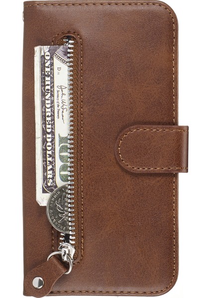 Fermuarlı Cep Cüzdanı Apple iPhone 8 Plus/7 Plus-Brown Için Flip Deri Koruyucu Kılıf (Yurt Dışından) fiyatları