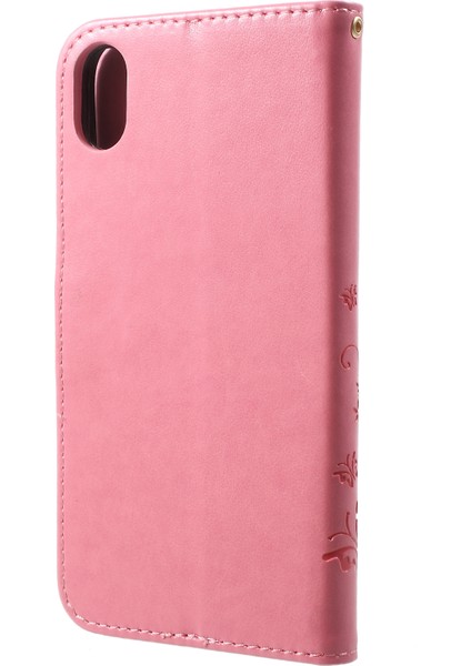 Kelebek Çiçek Standı Cüzdan Deri Kapak Kabuğu Apple iPhone Xr-Pink Için (Yurt Dışından)