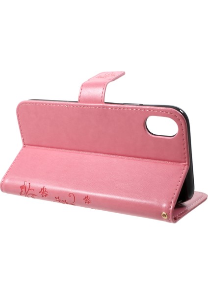 Kelebek Çiçek Standı Cüzdan Deri Kapak Kabuğu Apple iPhone Xr-Pink Için (Yurt Dışından)
