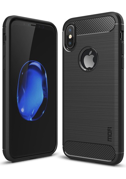 Mofı Karbon Fiber Doku Fırçalanmış Yumuşak Tpu Apple iPhone Xs/x-Black Için (Yurt Dışından)