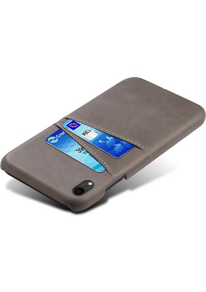 Apple iPhone Xr-Grey Için Çift Kart Yuvaları Pu Deri Kaplı Pc Kılıfı (Yurt Dışından)