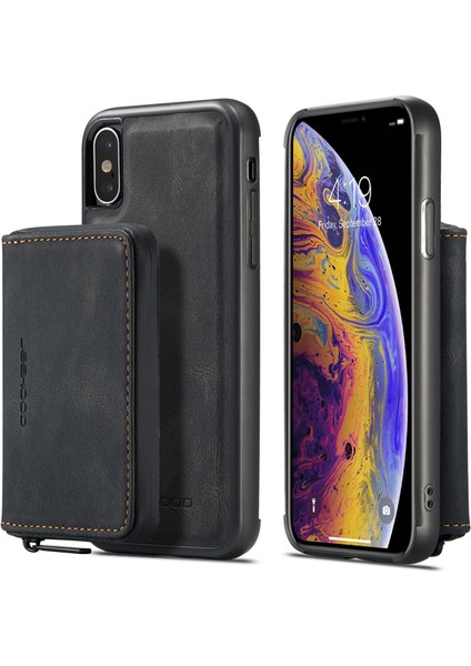 Apple iPhone Xs Max Telefon Kılıfı Çıkarılabilir Fermuar Cüzdan Manyetik Absorpsiyon Kapak Anti-Drop Anti-Çizelge Deri Kaplamalı Tpu Kickstand-Black ile (Yurt Dışından)