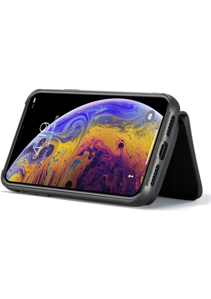 Apple iPhone Xs Max Telefon Kılıfı Çıkarılabilir Fermuar Cüzdan Manyetik Absorpsiyon Kapak Anti-Drop Anti-Çizelge Deri Kaplamalı Tpu Kickstand-Black ile (Yurt Dışından)