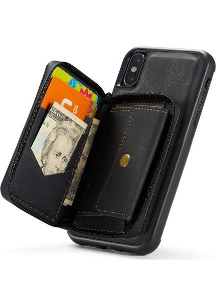 Apple iPhone Xs Max Telefon Kılıfı Çıkarılabilir Fermuar Cüzdan Manyetik Absorpsiyon Kapak Anti-Drop Anti-Çizelge Deri Kaplamalı Tpu Kickstand-Black ile (Yurt Dışından)