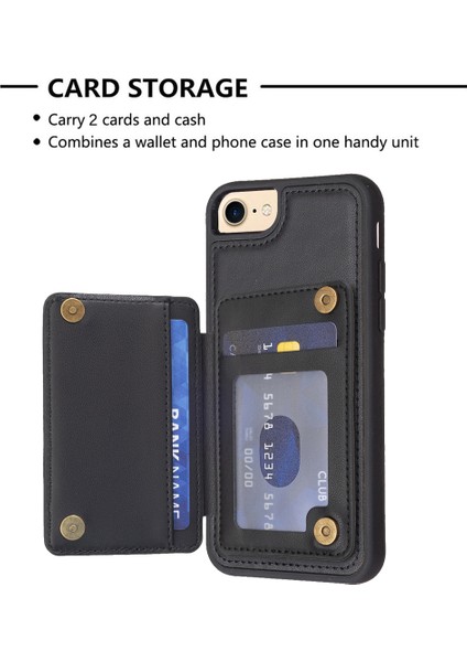 Apple iPhone 6/6s Kart Tutucu Için Kickstand Vaka Dalga Dikiş Dokusu Tpu+Pu Deri Telefon Kapak-Siyah (Yurt Dışından)