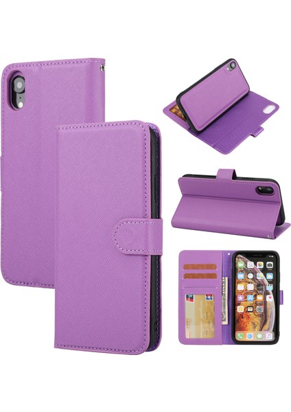 Çapraz Doku Cep Telefonu Deri Cüzdan Kılıfı+Apple iPhone Xr-Purple Için Çıkarılabilir Tpu Arka Kabuk (Yurt Dışından)