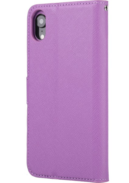 Çapraz Doku Cep Telefonu Deri Cüzdan Kılıfı+Apple iPhone Xr-Purple Için Çıkarılabilir Tpu Arka Kabuk (Yurt Dışından)