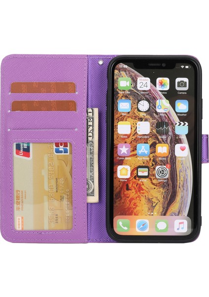 Çapraz Doku Cep Telefonu Deri Cüzdan Kılıfı+Apple iPhone Xr-Purple Için Çıkarılabilir Tpu Arka Kabuk (Yurt Dışından)