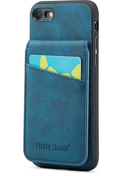 Fierre Shann Için Apple Iphonecard Tutucu Telefon Vaka Kickstand Pu Deri+Tpu Kapak-Mavi (Yurt Dışından)