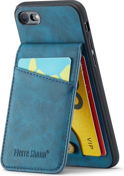 Fierre Shann Için Apple Iphonecard Tutucu Telefon Vaka Kickstand Pu Deri+Tpu Kapak-Mavi (Yurt Dışından) fiyatları