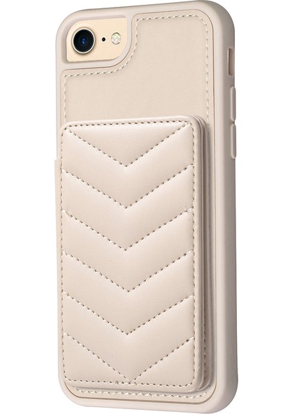 Apple iPhone 6/6s Kart Tutucu Için Kickstand Vaka Dalga Dikiş Dokusu Tpu+Pu Deri Telefon Kapak-Bej (Yurt Dışından)
