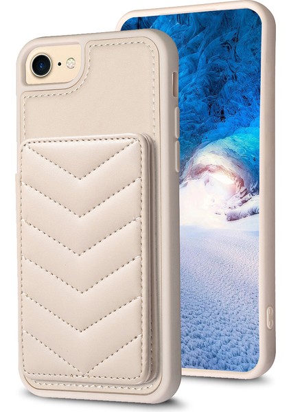 Apple iPhone 6/6s Kart Tutucu Için Kickstand Vaka Dalga Dikiş Dokusu Tpu+Pu Deri Telefon Kapak-Bej (Yurt Dışından)