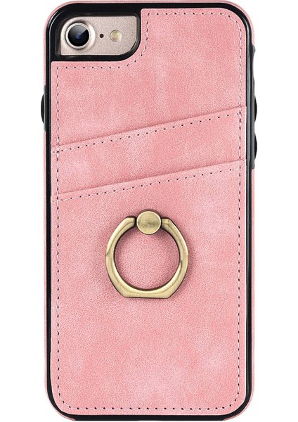 Apple iPhone 7/8 Retro Pu Deri Kaplamalı Tpu Ring Kickstand Telefon Kılıf Kart Tutucu Geri Kapak Pembe (Yurt Dışından) fiyatları