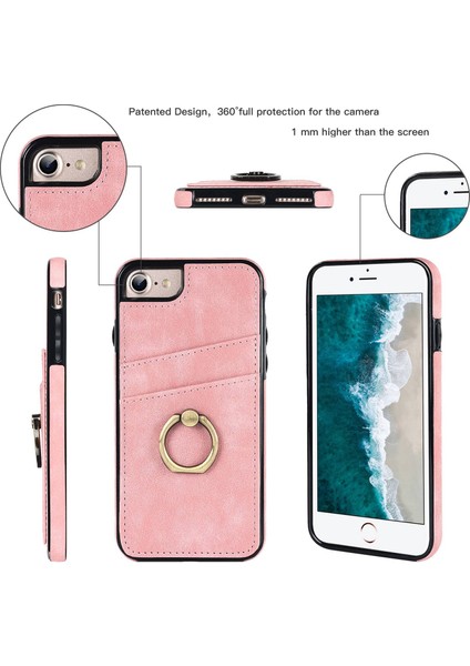 Apple iPhone 7/8 Retro Pu Deri Kaplamalı Tpu Ring Kickstand Telefon Kılıf Kart Tutucu Geri Kapak Pembe (Yurt Dışından) fırsatları