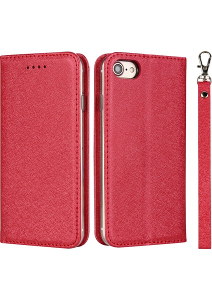 Apple Apple Iphonese Ipek Dokusu Için Deri Cüzdan Standı Telefon Kasası Kapak Kırmızısı (Yurt Dışından)