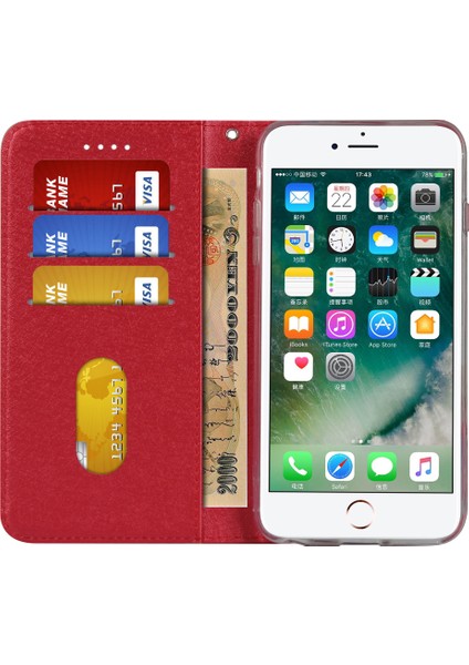Apple Apple Iphonese Ipek Dokusu Için Deri Cüzdan Standı Telefon Kasası Kapak Kırmızısı (Yurt Dışından)