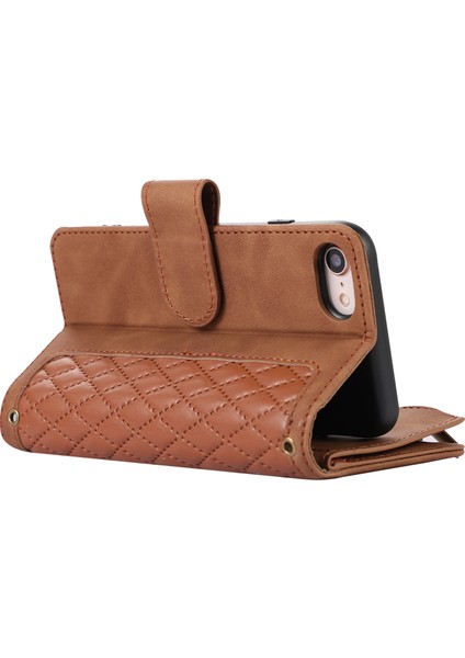 Apple iPhone 7/8 Baskılı Telefon Kılıfı 9 Kart Yuvaları Deri Cüzdan Stand Kapağı Fermuarı Pocket-Brown (Yurt Dışından) fırsatları