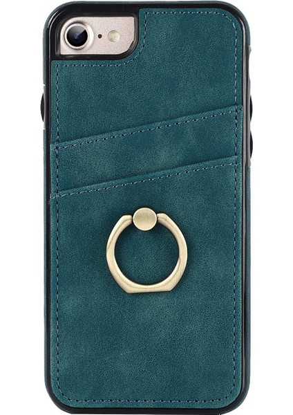 Apple iPhone 7/8 Retro Pu Deri Kaplamalı Tpu Ring Kickstand Telefon Kılıf Kart Tutucu Geri Kapak Yeşilleri (Yurt Dışından) fiyatları
