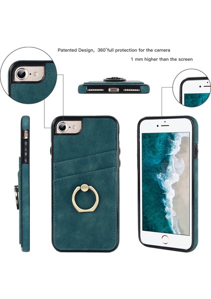 Apple iPhone 7/8 Retro Pu Deri Kaplamalı Tpu Ring Kickstand Telefon Kılıf Kart Tutucu Geri Kapak Yeşilleri (Yurt Dışından) fırsatları