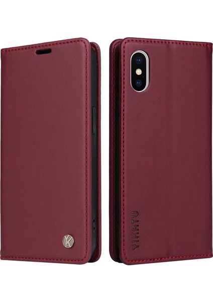 Apple iPhone X/xs Için Telefon Kılıfı Tam Koruma Telefon Cüzdan Kapağı Manyetik Otomatik Absorbed Pu Deri Flip Telefon Kılıfı Stand-Wine Kırmızı (Yurt Dışından)