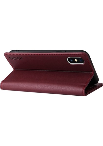 Apple iPhone X/xs Için Telefon Kılıfı Tam Koruma Telefon Cüzdan Kapağı Manyetik Otomatik Absorbed Pu Deri Flip Telefon Kılıfı Stand-Wine Kırmızı (Yurt Dışından) fiyatları